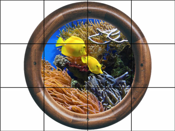 Wooden Porthole Pair of Yellow Tangs