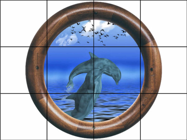 Wooden Porthole Loving Dolphin Couple