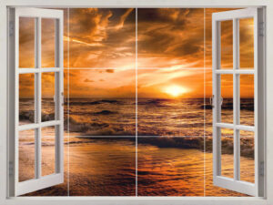 Golden Sunset Window View