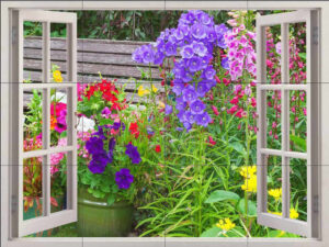 English Garden Window View Splashback