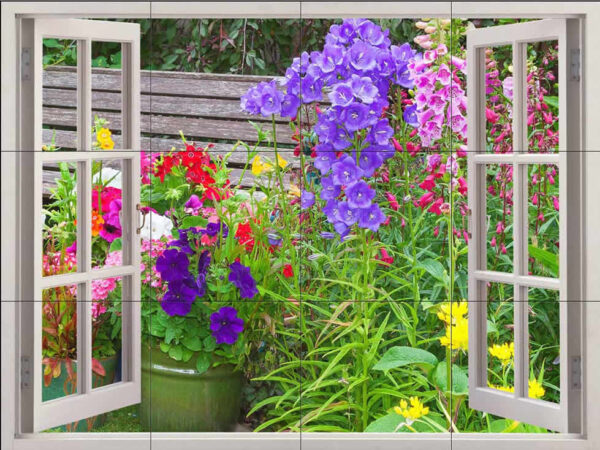 English Garden Window View Splashback