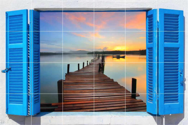 River Bridge Window View Tile Mural