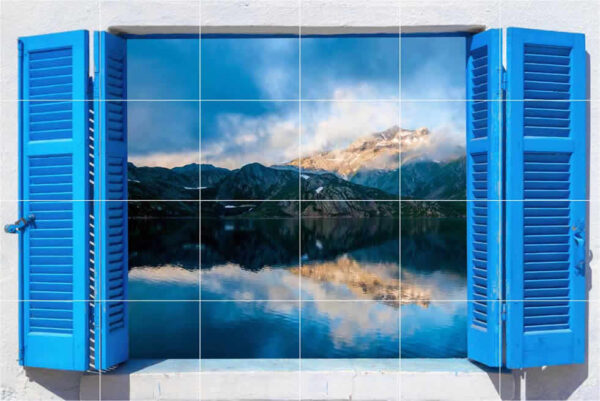 Mountains Blue Window View Tile Mural