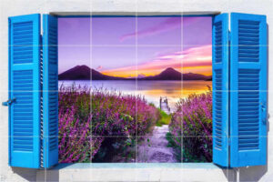 Purple Sky Window View Tile Mural