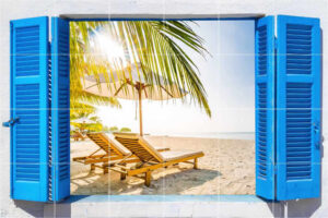 Sunbeds Window View Tile Mural