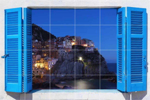 Tuscany Riviera Window View Tile Mural