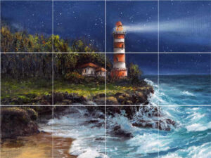 Coastline Watch Lighthouse Tile Mural