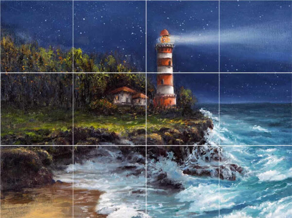 Coastline Watch Lighthouse Tile Mural