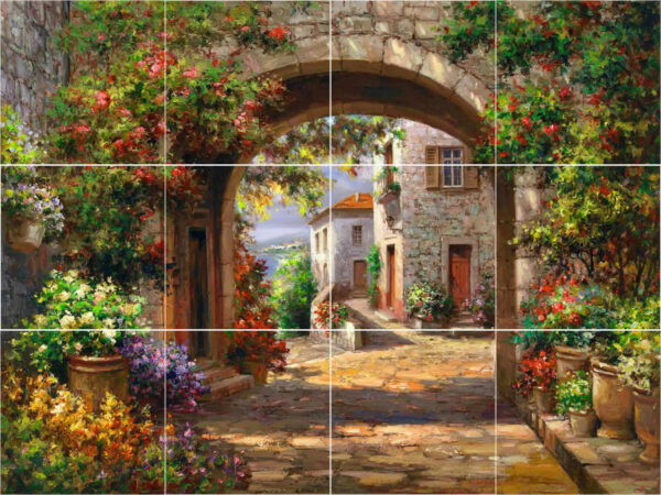 Archway of Flowers Tile Mural