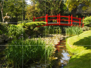 Oriental Red Bridge Water Garden