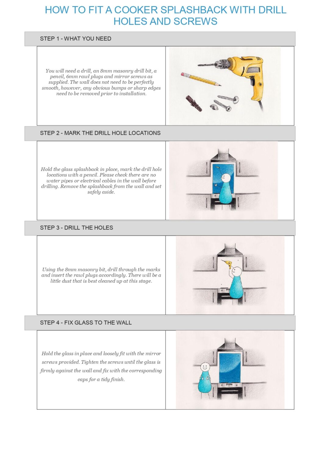 HOW TO FIT A COOKER SPLASHBACK WITH DRILL HOLES AND SCREWS